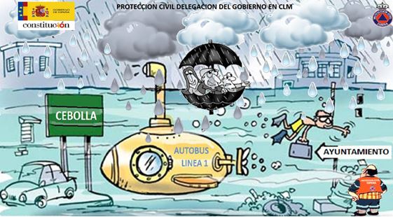 Ilustración de inundaciones en el casco urbano de Cebolla (Toledo)