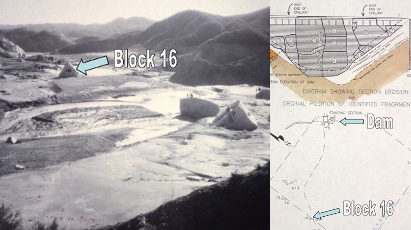 Localización del bloque número 16 tras el colapso de la presa St. Francis