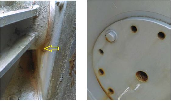 Ejemplo de corrosión entre pasador y cojinete de compuerta radial